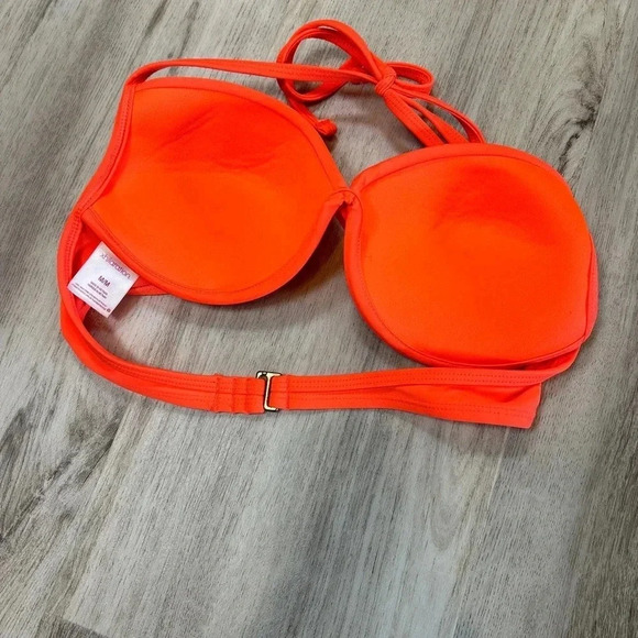 Women’s Bright Orange Demi Underwire Pushup Halter Tie Bikini Top / Size Medium - Picture 2 of 2
